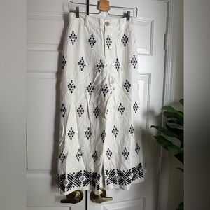 Haute Hippie White Linen Embroidered Pants Sz 6 Old Money Travel Resort Cottage